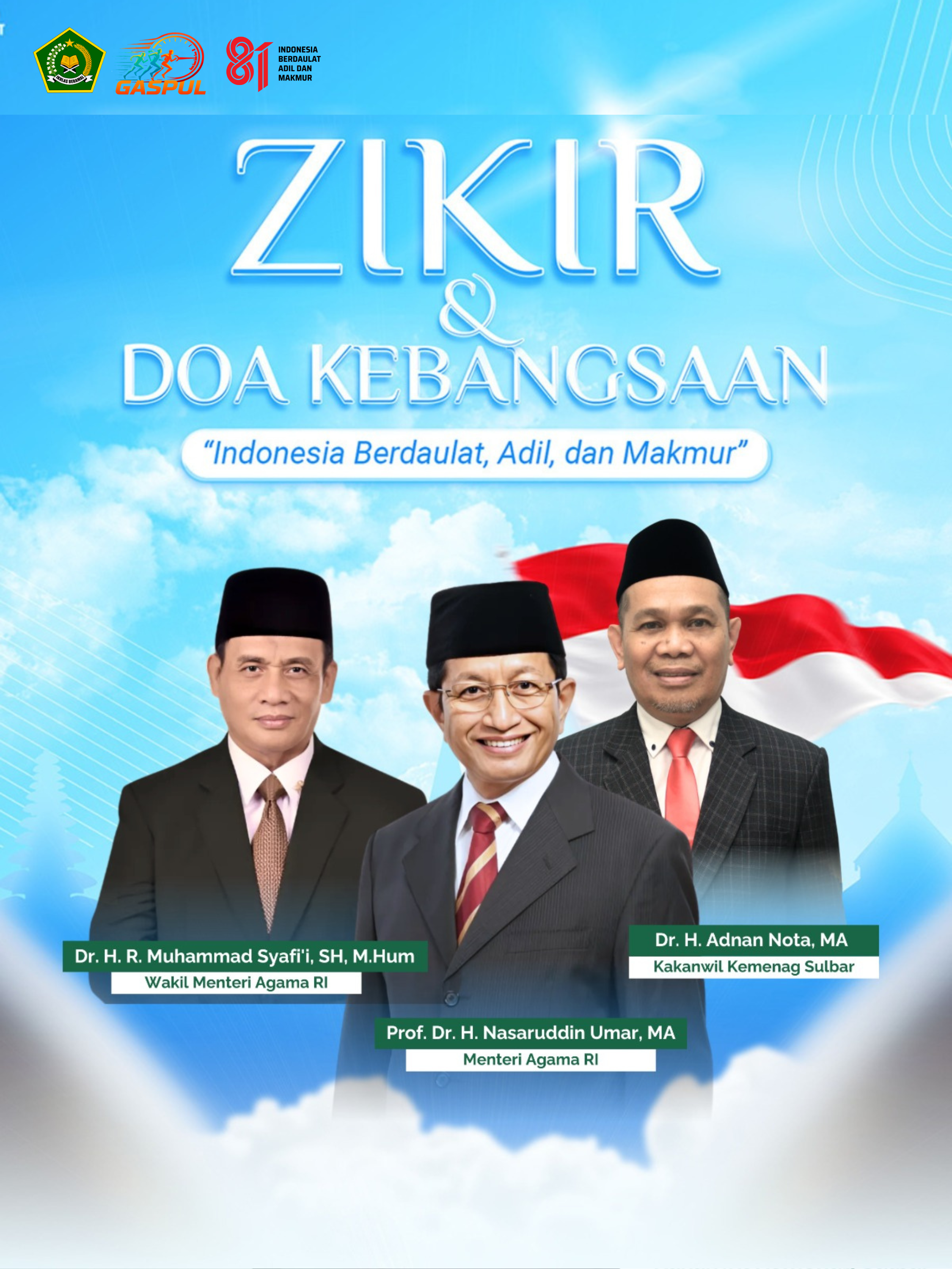Poster Zikir dan Doa Kebangsaan - Indonesia Berdaulat, Adil, dan Makmur